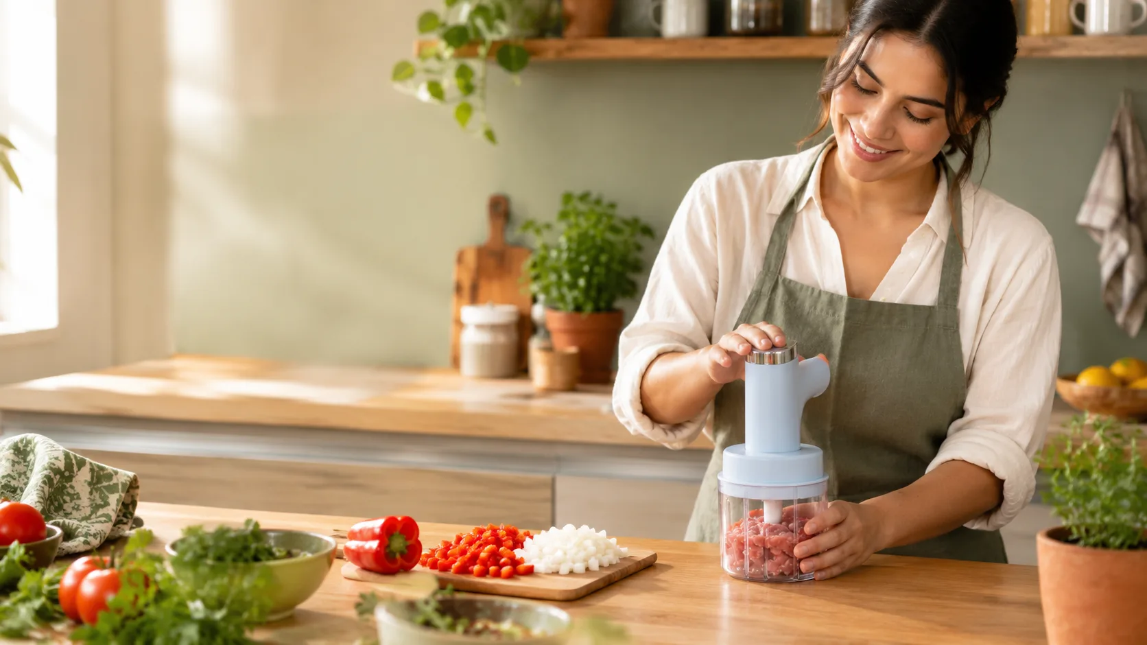 Persona preparando una receta rápida con el Picador Batidor Eléctrico de Levia Modo